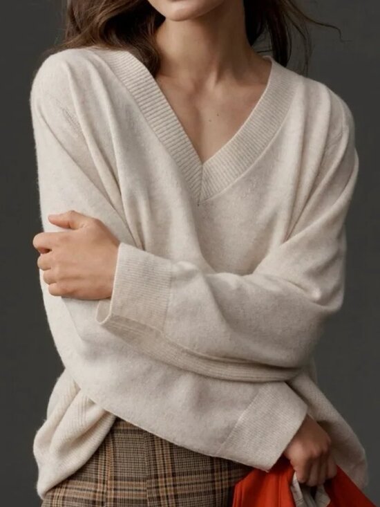 Anthropologie Sweaters - Anthropologie Wool Cashmere Blend Oversized Cream Sweater Women Small Slouchy